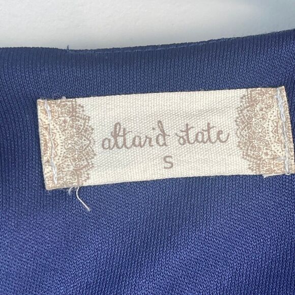 Altar'd State Dress Women's Small Navy Blue Swiss Dot Empire Waist Tiered Ruffle - Picture 4 of 10